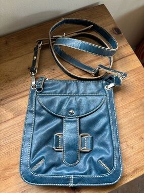 Barney’s New York Shoulder Bag, Deep Teal Blue, Possibly Vintage, Vegan Leather
